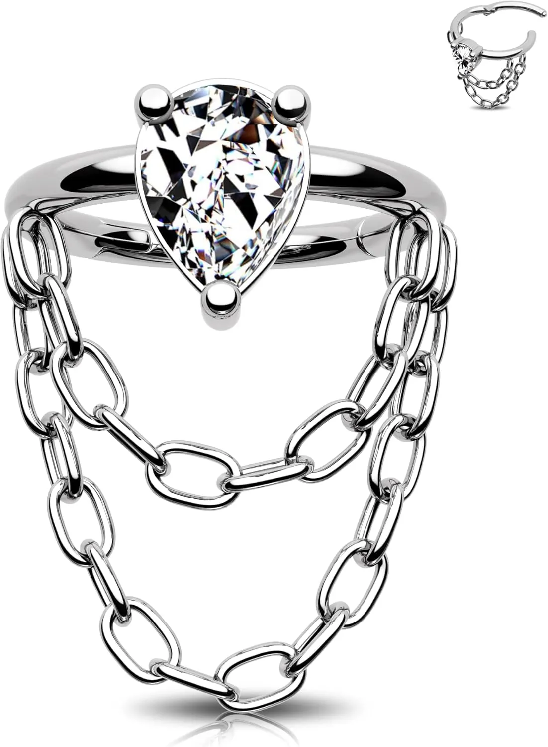 Jewseen 16G Cartilage Piercing Jewelry Dangle Chain Helix Piercing Jewelry CZ Hinged Helix Hoop Conch Piercing Jewelry Cartilage Helix Hoop Earring for Women Men, J-SR0203A