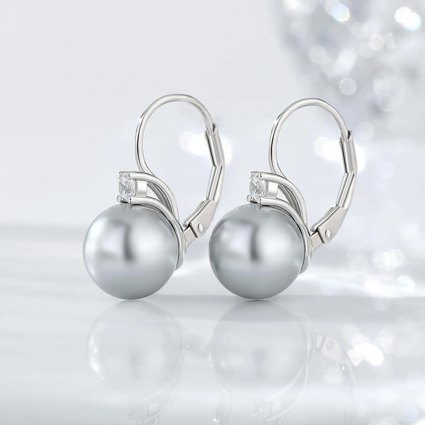 Jiamiaoi Pearl Diamond Earrings for Women Dangle Drop Earrings 925 Sterling Silver Pearl Lever Back Drop Earrings Pearl Silver Earrings for Women Come with Gift Box