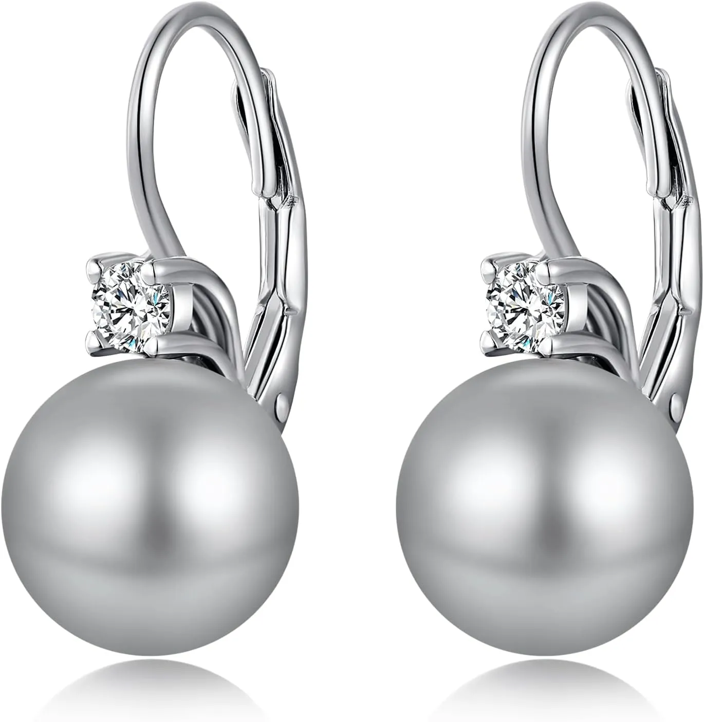 Jiamiaoi Pearl Diamond Earrings for Women Dangle Drop Earrings 925 Sterling Silver Pearl Lever Back Drop Earrings Pearl Silver Earrings for Women Come with Gift Box