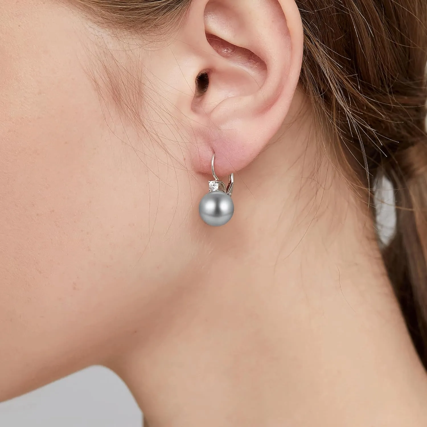 Jiamiaoi Pearl Diamond Earrings for Women Dangle Drop Earrings 925 Sterling Silver Pearl Lever Back Drop Earrings Pearl Silver Earrings for Women Come with Gift Box