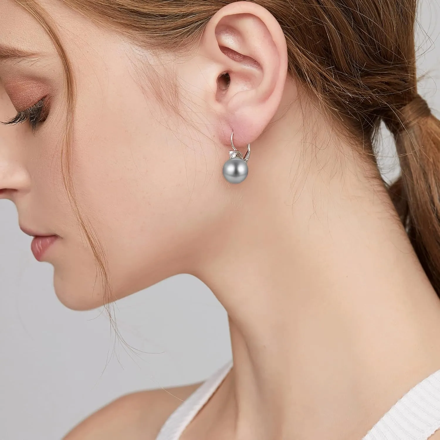 Jiamiaoi Pearl Diamond Earrings for Women Dangle Drop Earrings 925 Sterling Silver Pearl Lever Back Drop Earrings Pearl Silver Earrings for Women Come with Gift Box