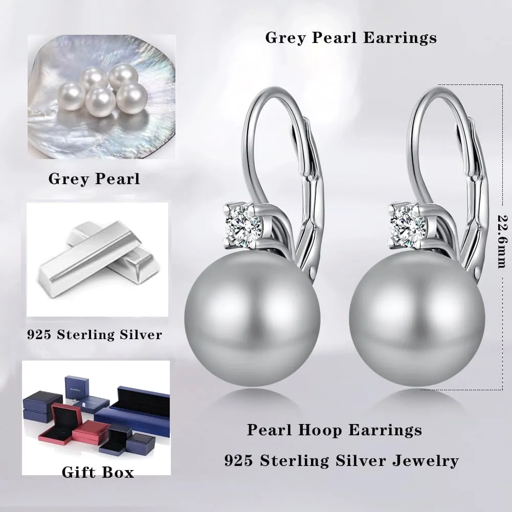 Jiamiaoi Pearl Diamond Earrings for Women Dangle Drop Earrings 925 Sterling Silver Pearl Lever Back Drop Earrings Pearl Silver Earrings for Women Come with Gift Box