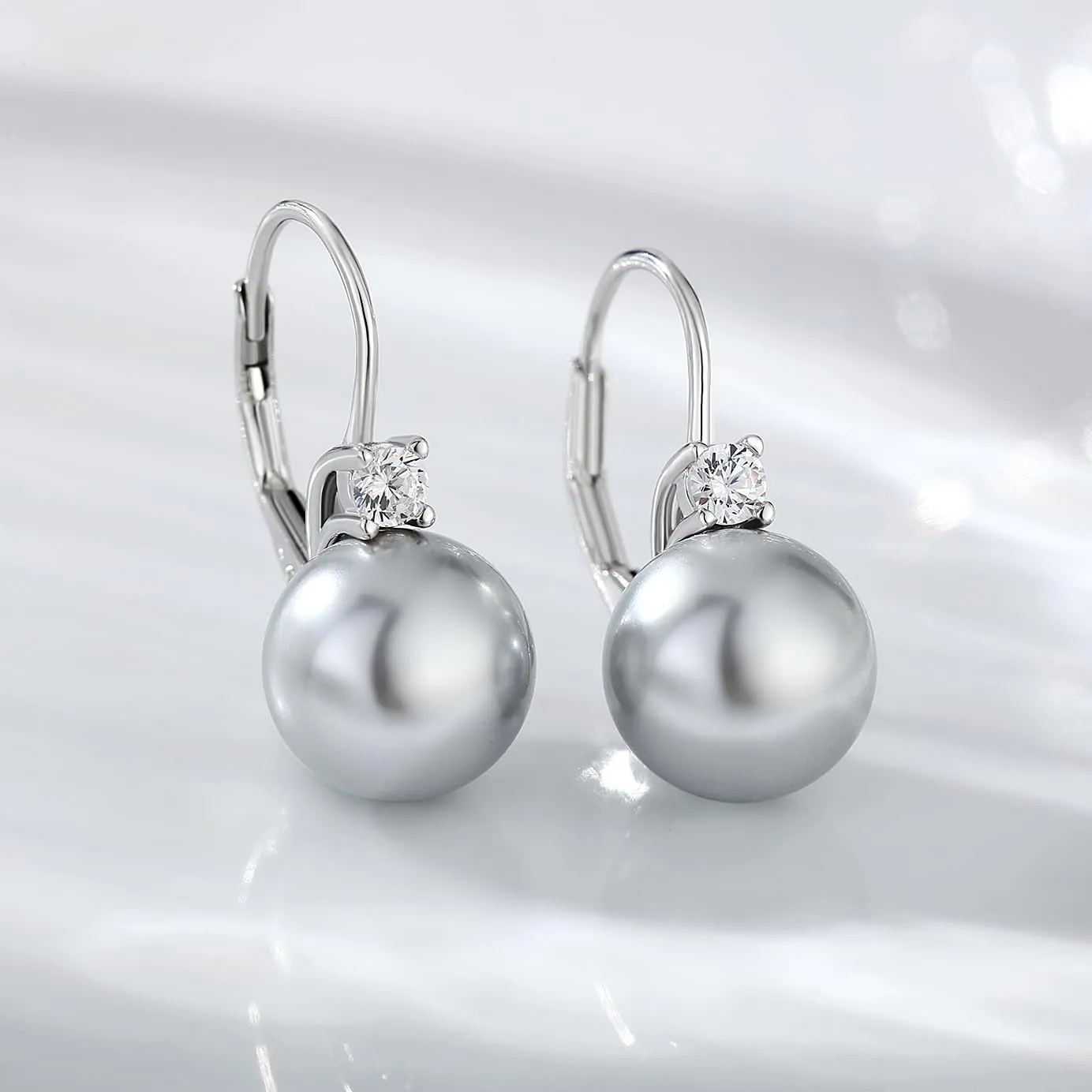 Jiamiaoi Pearl Diamond Earrings for Women Dangle Drop Earrings 925 Sterling Silver Pearl Lever Back Drop Earrings Pearl Silver Earrings for Women Come with Gift Box