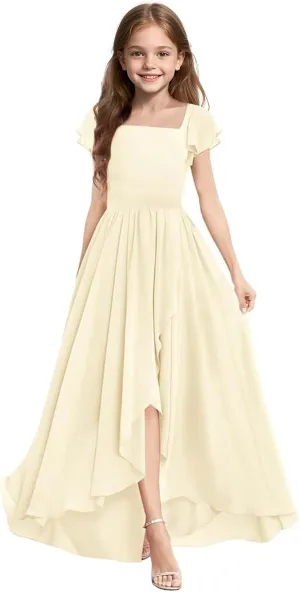 Junior Bridesmaid Dress for Wedding Floor-Length A Line Chiffon Flower Girl Dress for Teen Girls
