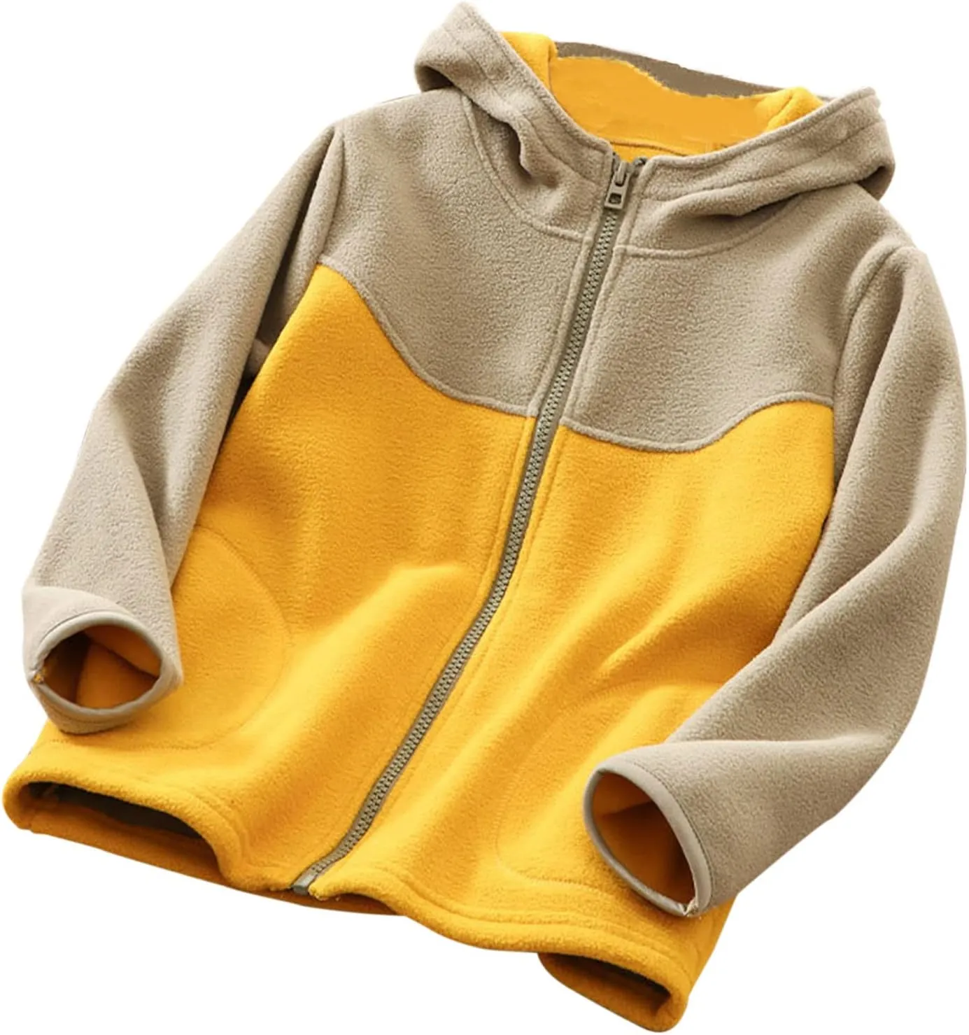 Kids Full Zip Polar Fleece Jacket Color Block Fleece Hoodie Boys Girls Hooded Sweatshirt Lightweight Windproof Coat