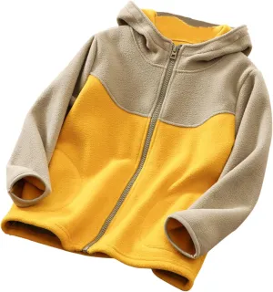 Kids Full Zip Polar Fleece Jacket Color Block Fleece Hoodie Boys Girls Hooded Sweatshirt Lightweight Windproof Coat