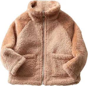 Kids Girls Polar Fleece Jacket Sherpa Coat Toddler Fuzzy Fleece Sweatshirt Baby Teddy Coat Thicken Windproof Jacket