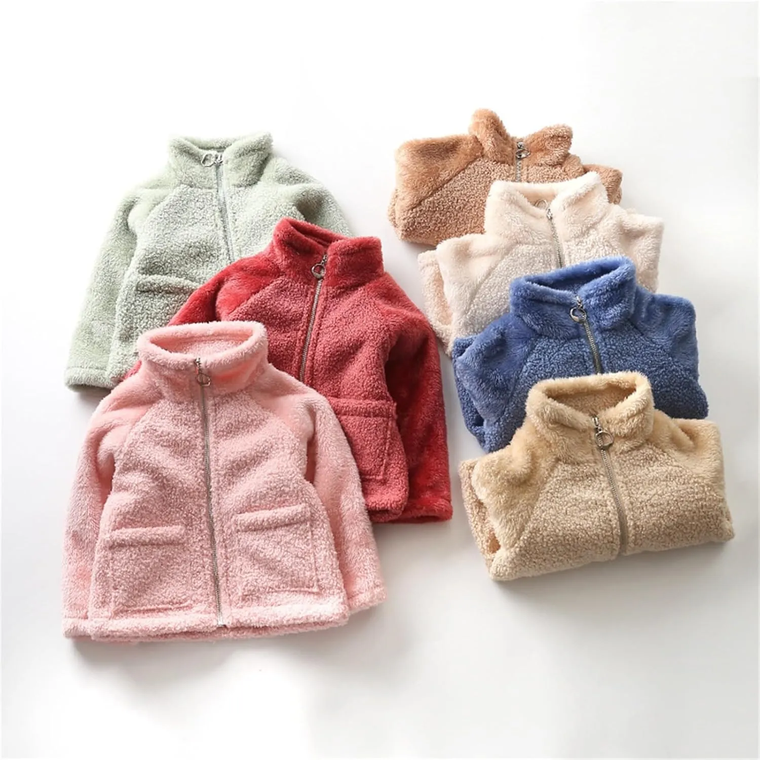 Kids Girls Polar Fleece Jacket Sherpa Coat Toddler Fuzzy Fleece Sweatshirt Baby Teddy Coat Thicken Windproof Jacket