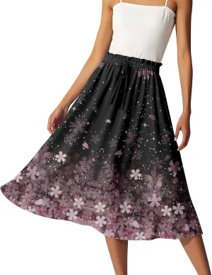 Knee Length Skirt for Women High Waist Flowy A-Line Casual Summer Skirt Trendy