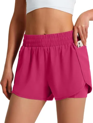 Ksmien Women's Running Shorts Quick Dry Lightweight Athletic Workout Shorts with Liner Phone Pockets