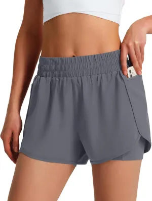 Ksmien Women's Running Shorts Quick Dry Lightweight Athletic Workout Shorts with Liner Phone Pockets