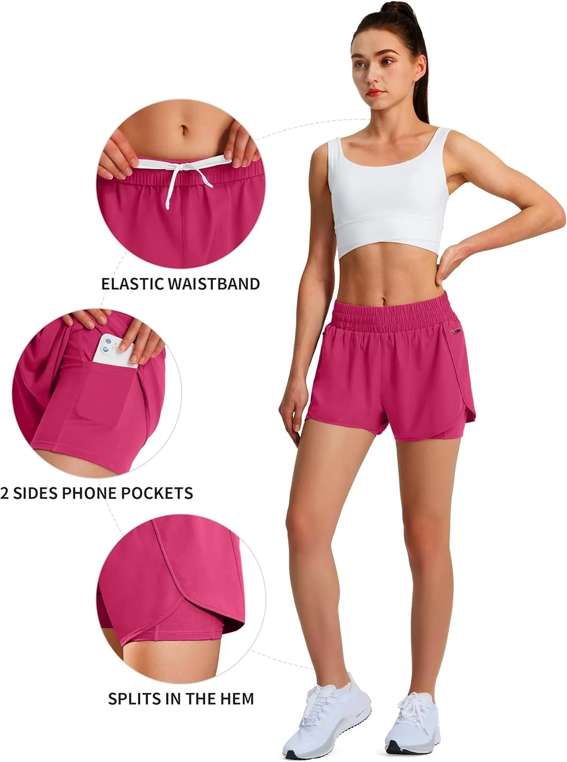 Ksmien Women's Running Shorts Quick Dry Lightweight Athletic Workout Shorts with Liner Phone Pockets