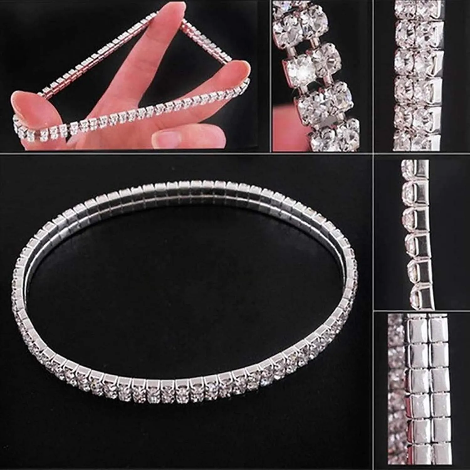 Kucheed 2PCS Twinkle Diamond Anklet Elastic Bling Shining Foot Jewelry Rhinestones Bridal SummerAnkle Bracelet Jewelry
