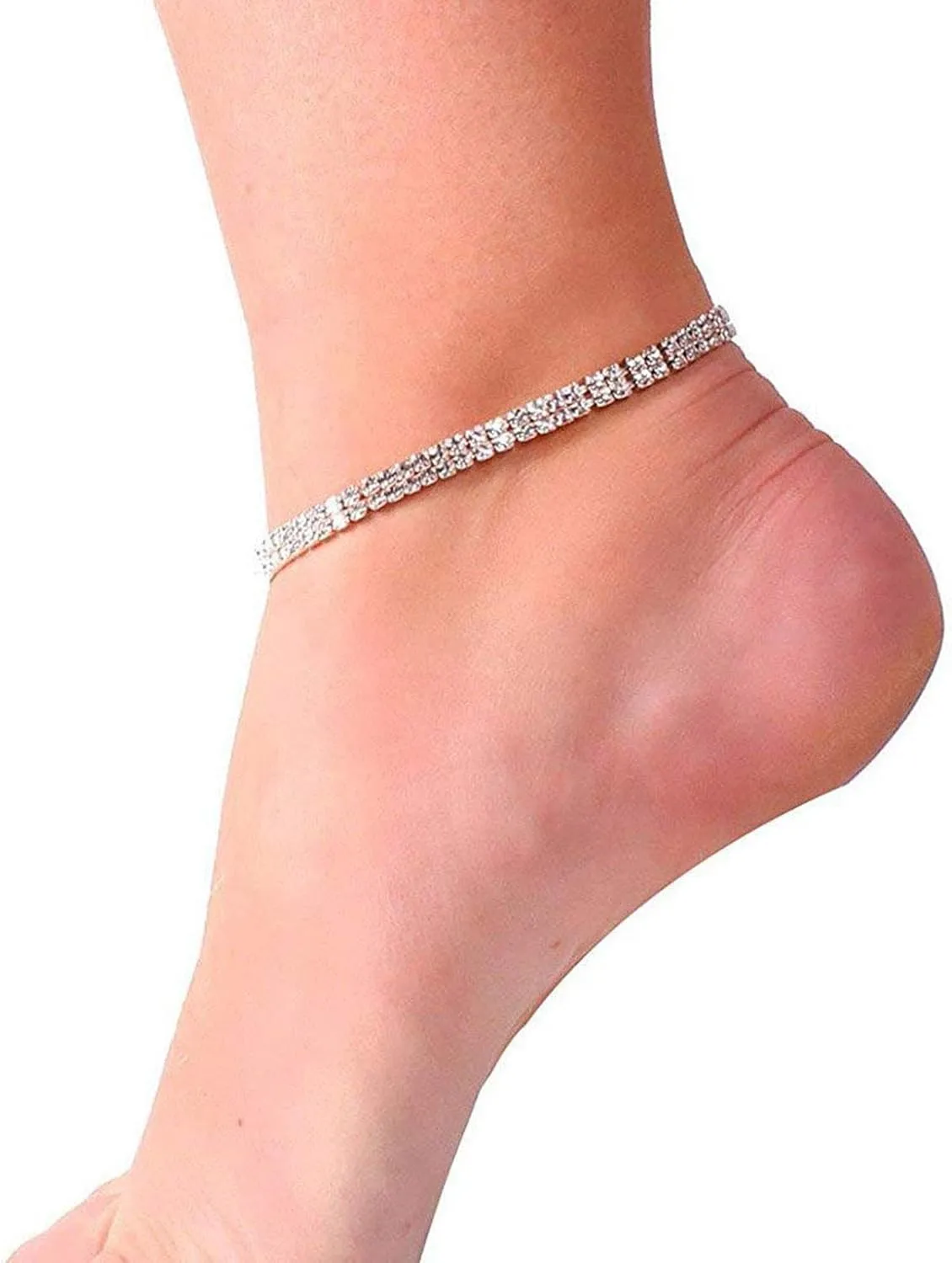 Kucheed 2PCS Twinkle Diamond Anklet Elastic Bling Shining Foot Jewelry Rhinestones Bridal SummerAnkle Bracelet Jewelry
