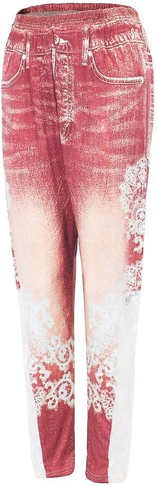 Lace Jean Leggings Women Butterfly Printed Denim Pants High Waist Butt Lift Capri Stretch Trim Pencil Denim Pants Plus