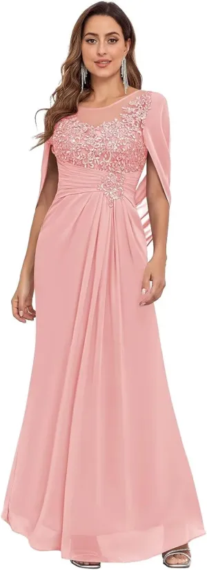 Lace Mermaid Mother of The Bride Dresses for Wedding Cape Chiffon Formal Evening Dress