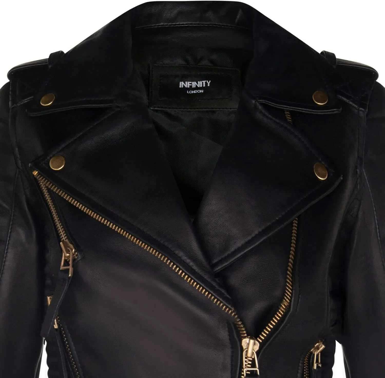 Ladies Leather Biker Jacket Quilted Matte Black Gold Zip Real Nappa Goth Fashion Moto Jacket