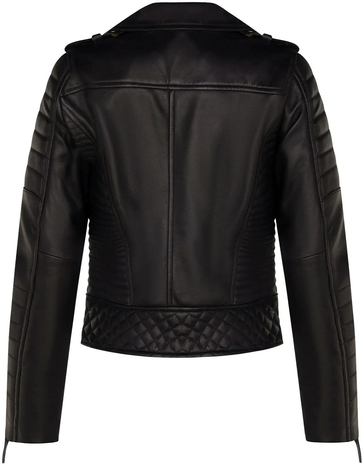 Ladies Leather Biker Jacket Quilted Matte Black Gold Zip Real Nappa Goth Fashion Moto Jacket
