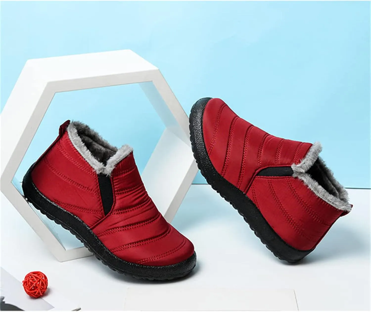 Ladmiple Winter Boots For Women Waterproof Snow Cute Ankle Booties Slip On Anti-Slip Fully Fur Lined Outdoor Walking Shoes