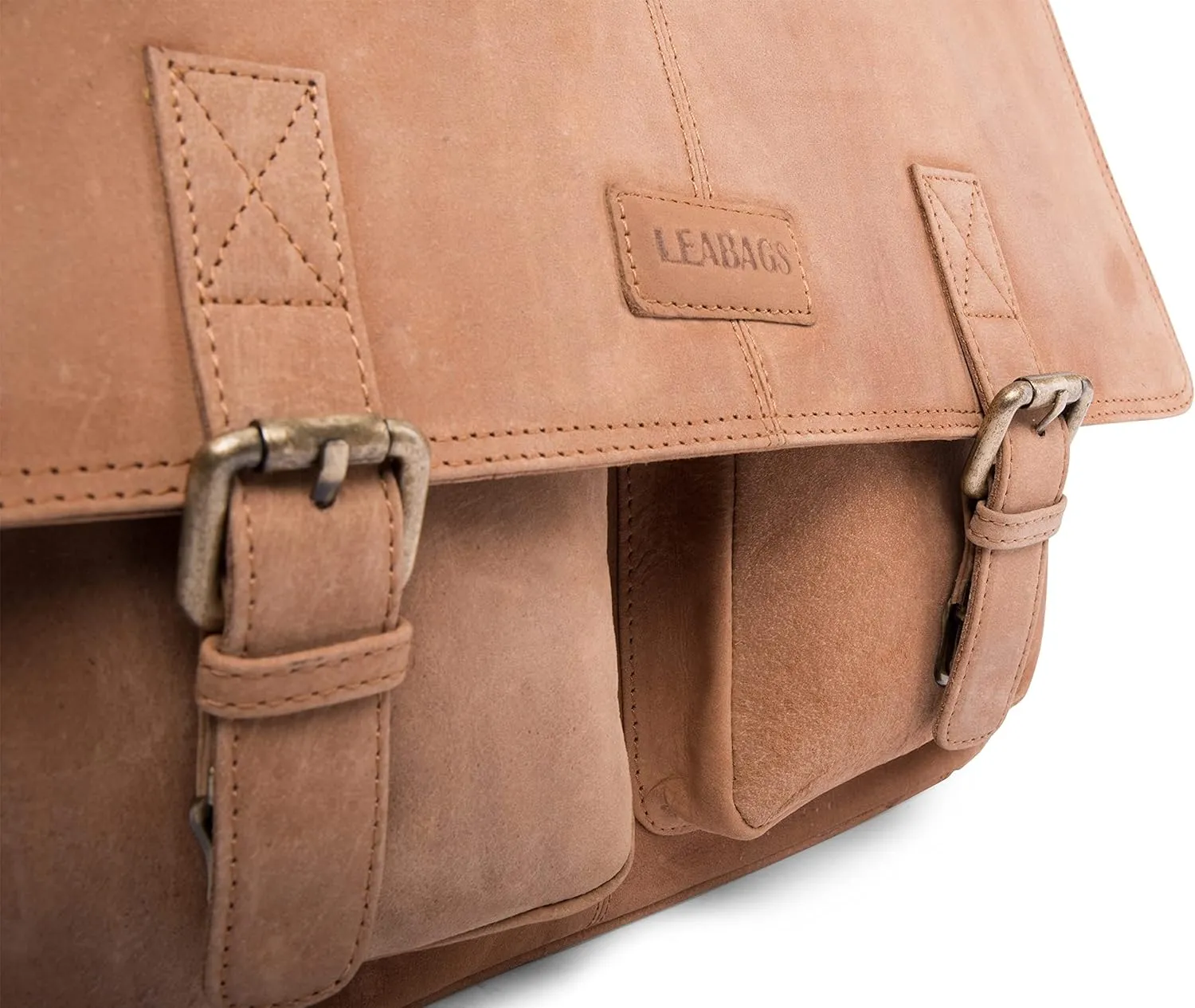 LEABAGS Leather Briefcases for Men - Genuine Leather Cambridge 15 Inch Laptop Bag - Messenger Bag Vintage Shoulder Bag