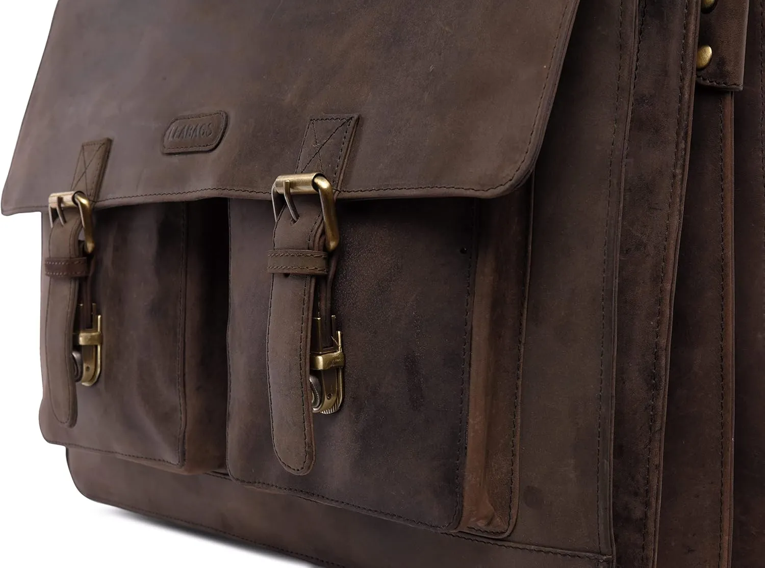 LEABAGS Leather Messenger Bag for Men - Genuine Buffalo Leather Miami Laptop 15" - Handbag Shoulder Bag Vintage Office bag