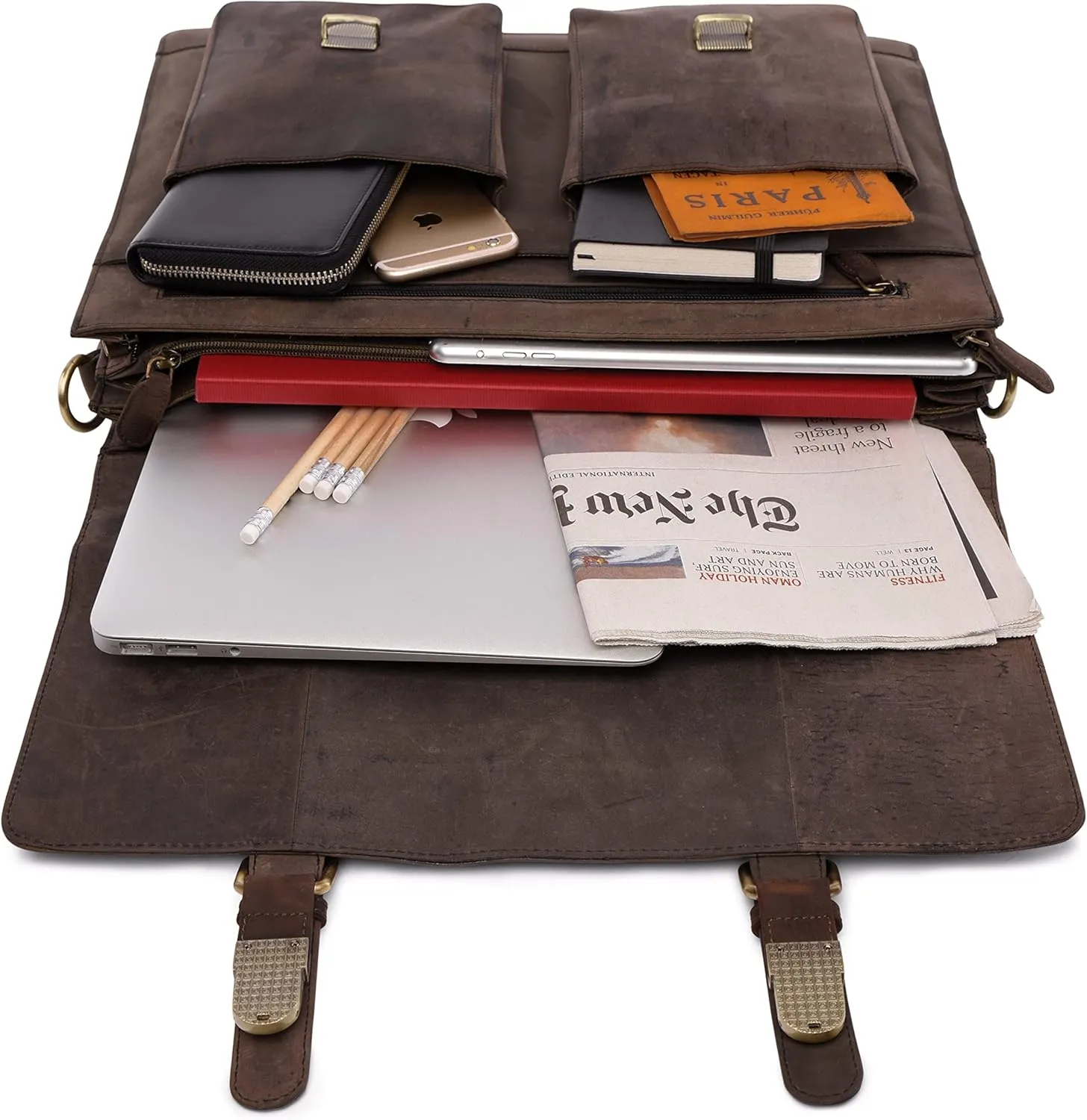 LEABAGS Leather Messenger Bag for Men - Genuine Buffalo Leather Miami Laptop 15" - Handbag Shoulder Bag Vintage Office bag