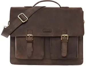 LEABAGS Leather Messenger Bag for Men - Genuine Buffalo Leather Miami Laptop 15" - Handbag Shoulder Bag Vintage Office bag