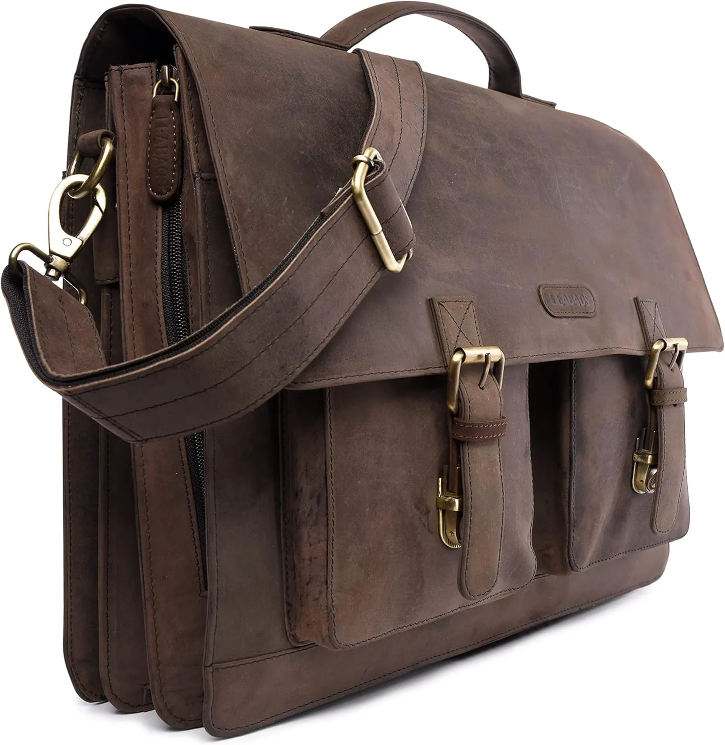 LEABAGS Leather Messenger Bag for Men - Genuine Buffalo Leather Miami Laptop 15" - Handbag Shoulder Bag Vintage Office bag