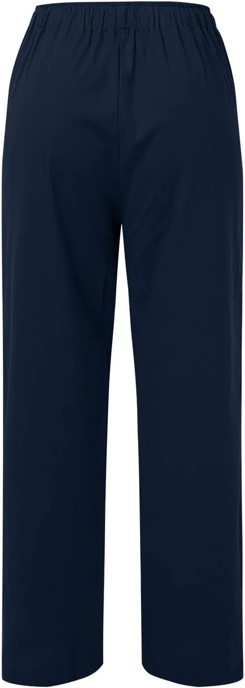 Linen Pants Women High Waist Wide Leg Pants Summer Cotton Linen Pants Casual Beach Trousers with Pockets