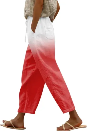 Linen Pants Women Petite 2025 Drawstring Pants Capri Pants 2025 Pants with Pockets Wide Leg Cropped Pants Linen