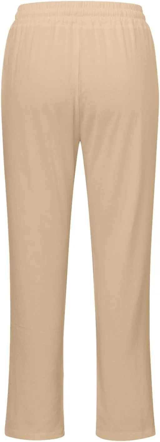 Lmdudan 2025 Women's Cotton Linen Pants Summer High Waisted Palazzo Pants Wide Leg Drawstring Elastic Waist Loose Trousers
