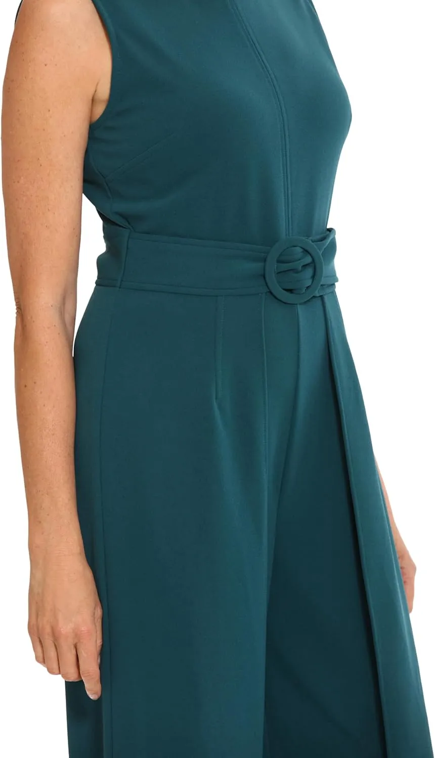London Times womens Crepe Wrap Leg Belted JumpsuitLondon Times Women's Dresses Crepe Wrap Leg Belted Jumpsuit