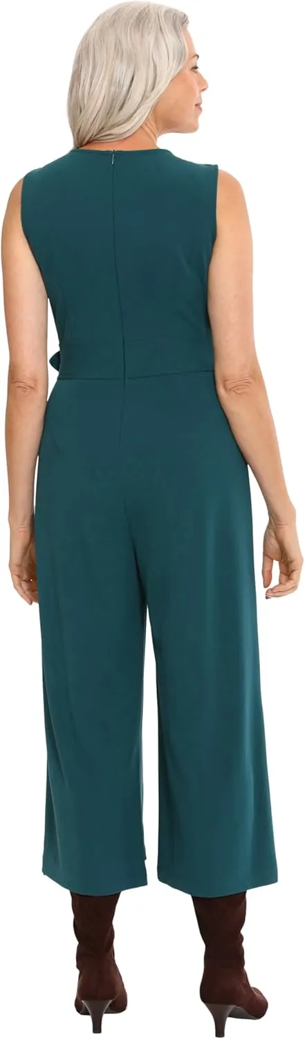 London Times womens Crepe Wrap Leg Belted JumpsuitLondon Times Women's Dresses Crepe Wrap Leg Belted Jumpsuit