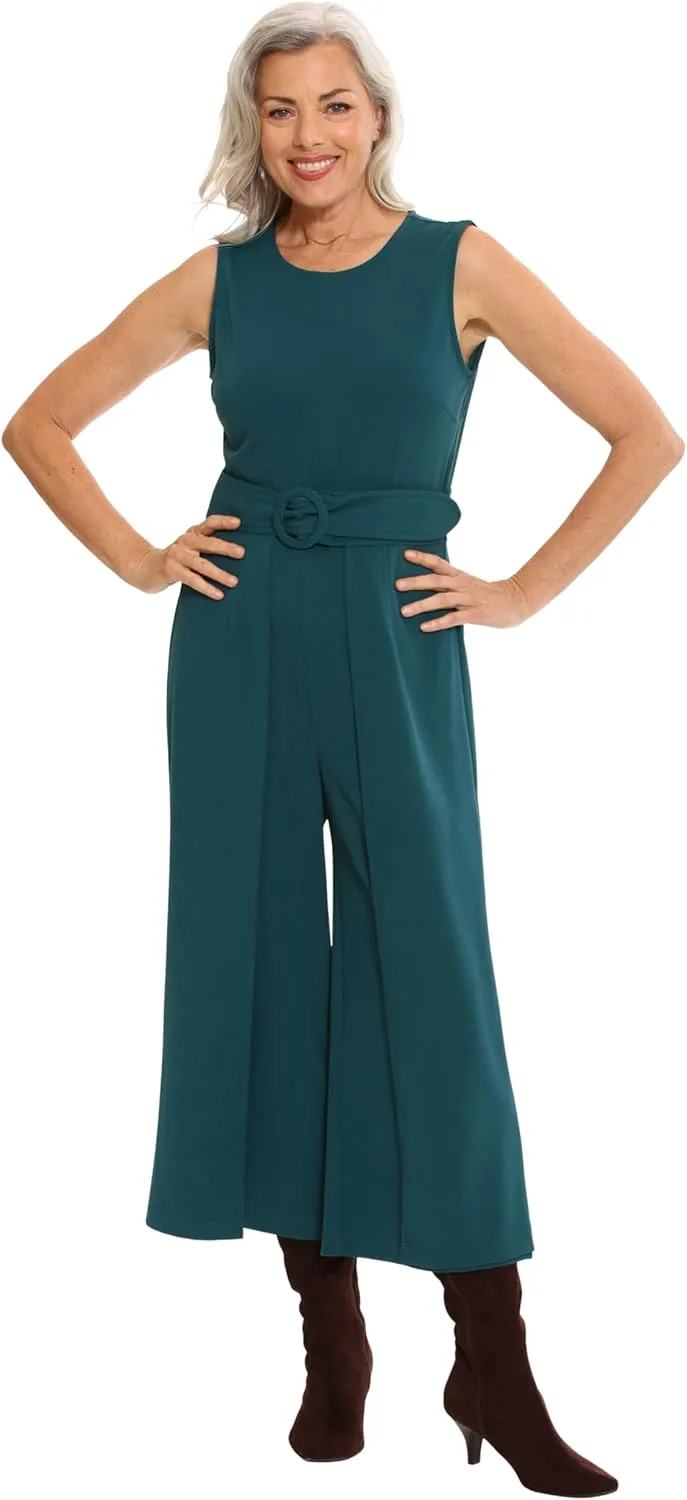 London Times womens Crepe Wrap Leg Belted JumpsuitLondon Times Women's Dresses Crepe Wrap Leg Belted Jumpsuit