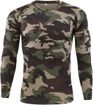 Long Sleeve Camo T-Shirt Men Vintage Military Camouflage Athletic Compression Shirt Workout Fishing Hunting Shirt