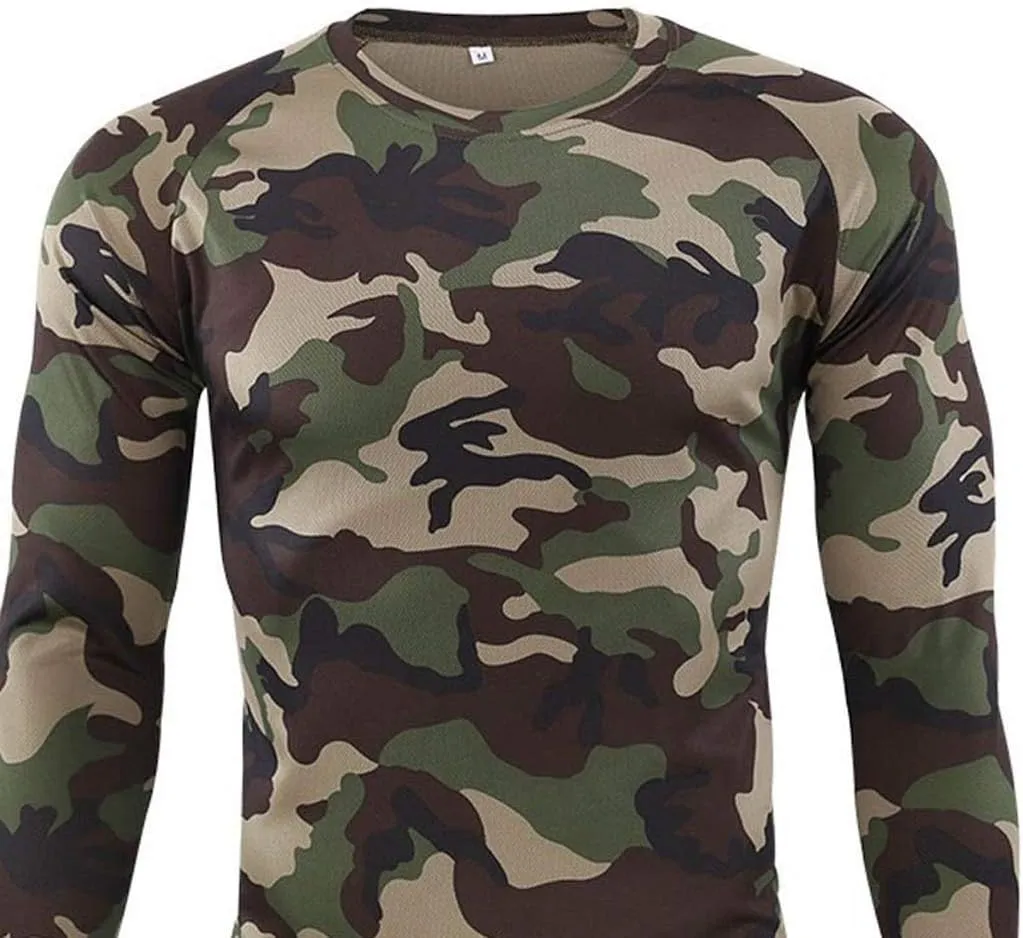 Long Sleeve Camo T-Shirt Men Vintage Military Camouflage Athletic Compression Shirt Workout Fishing Hunting Shirt