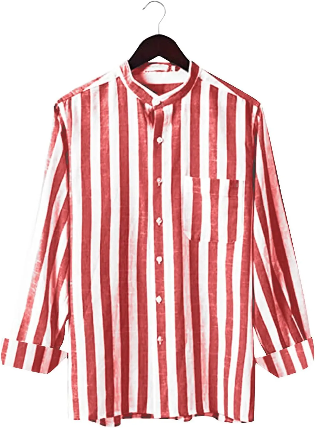 Long Sleeve Shirts for Men Button Up Cotton Linen Striped Casual Summer Dress Shirts Relaxed Fit Beach Work Tops with Pocket