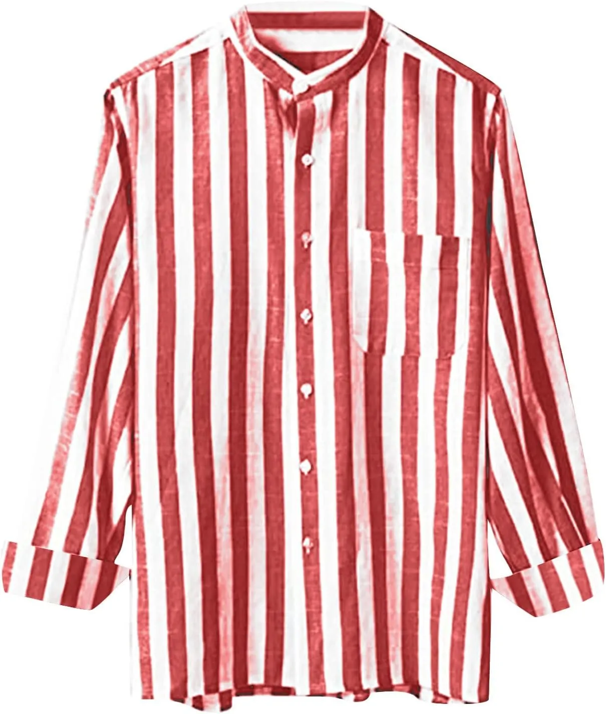 Long Sleeve Shirts for Men Button Up Cotton Linen Striped Casual Summer Dress Shirts Relaxed Fit Beach Work Tops with Pocket