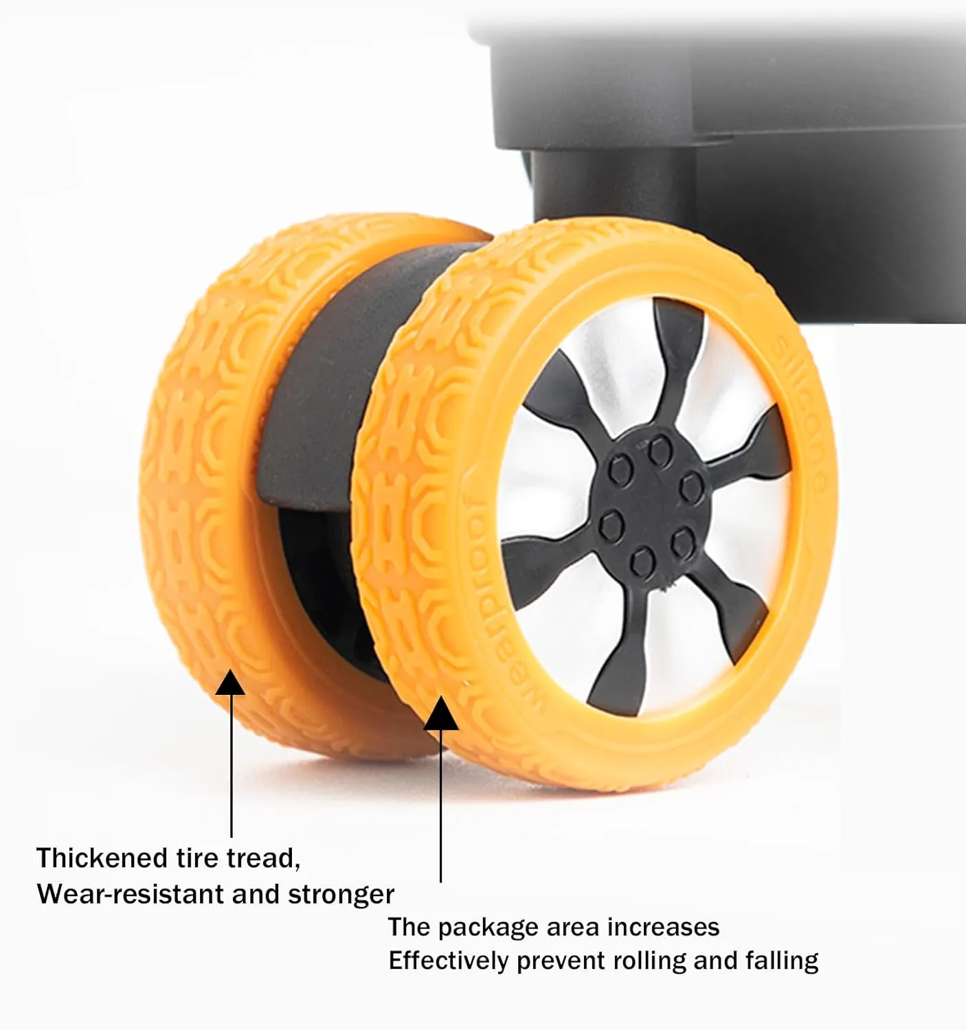 Luggage Wheel Covers - 8 Pack Silicone Protectors for Spinner Luggage (BLACK)