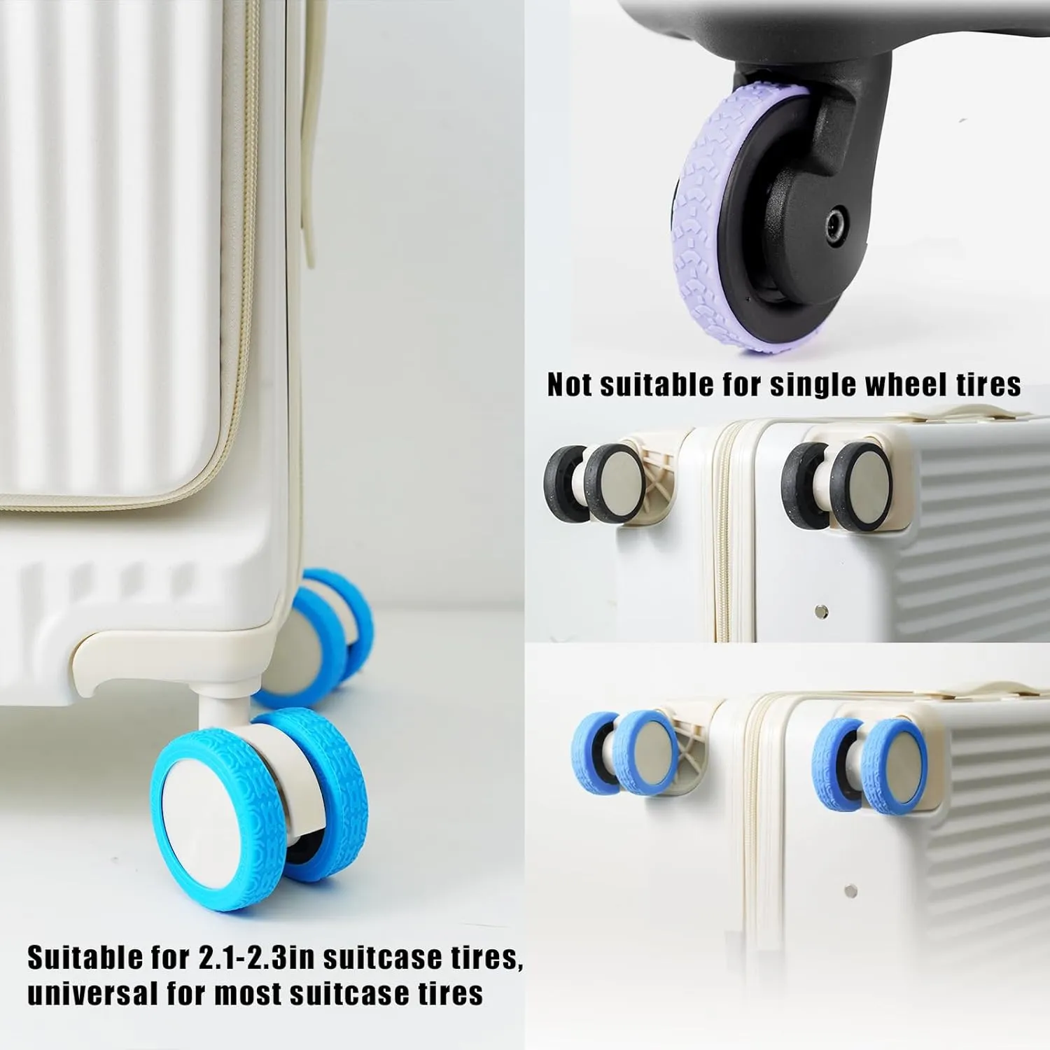 Luggage Wheel Covers - 8 Pack Silicone Protectors for Spinner Luggage (BLACK)
