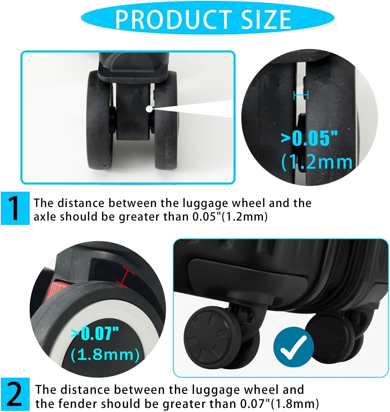 Luggage Wheel Covers - 8 Pack Silicone Protectors for Spinner Luggage (BLACK)