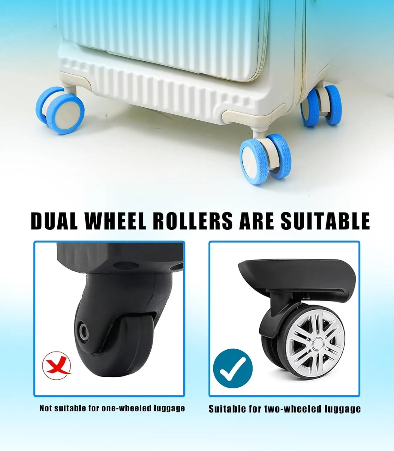 Luggage Wheel Covers - 8 Pack Silicone Protectors for Spinner Luggage (BLACK)