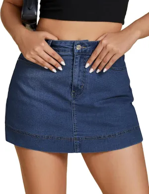 luvamia Jean Skorts for Woman Trendy High Waisted Stretchy Denim Skirt with Shorts Y2K Mini Skort Skirts Country Concert