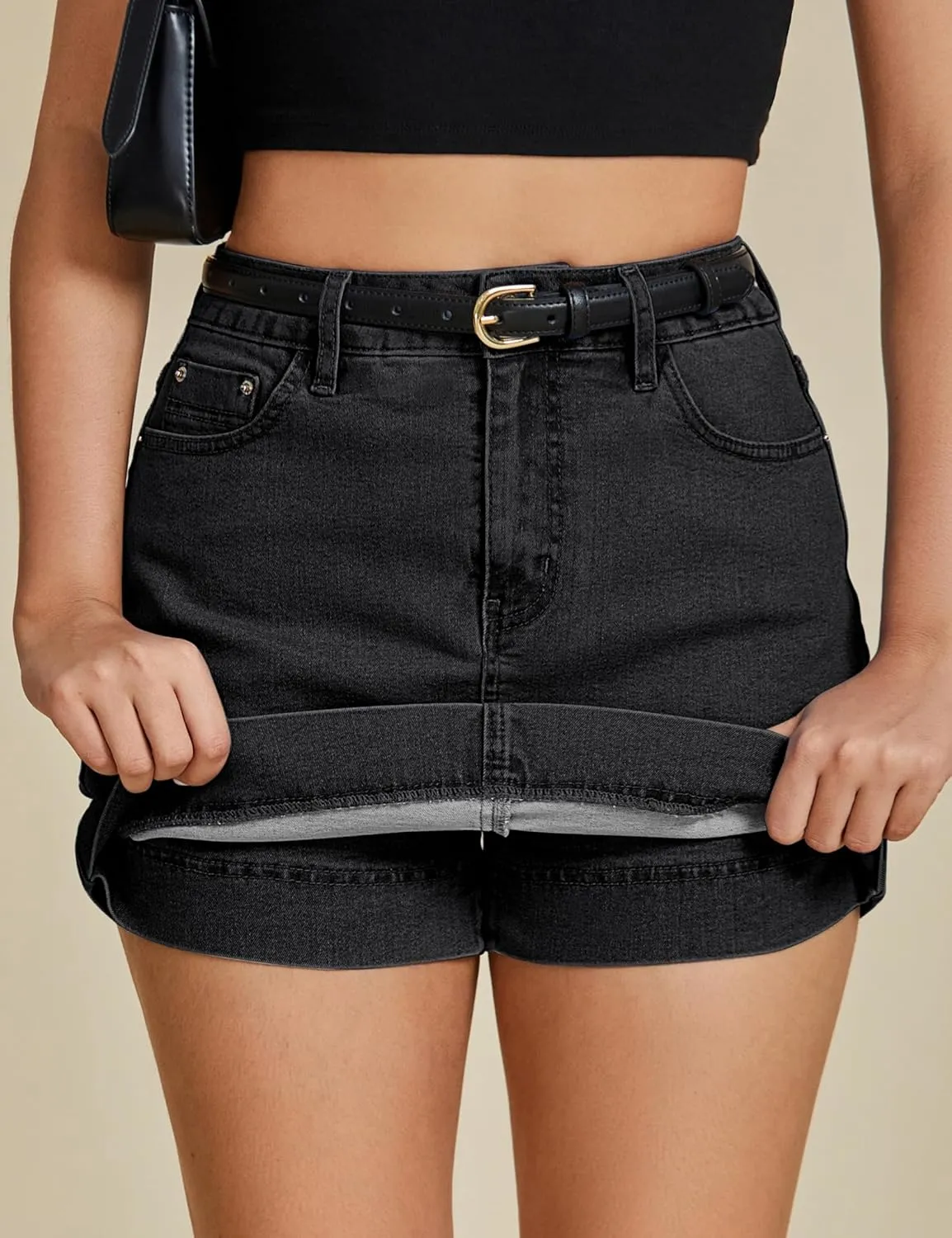 luvamia Jean Skorts for Woman Trendy High Waisted Stretchy Denim Skirt with Shorts Y2K Mini Skort Skirts Country Concert