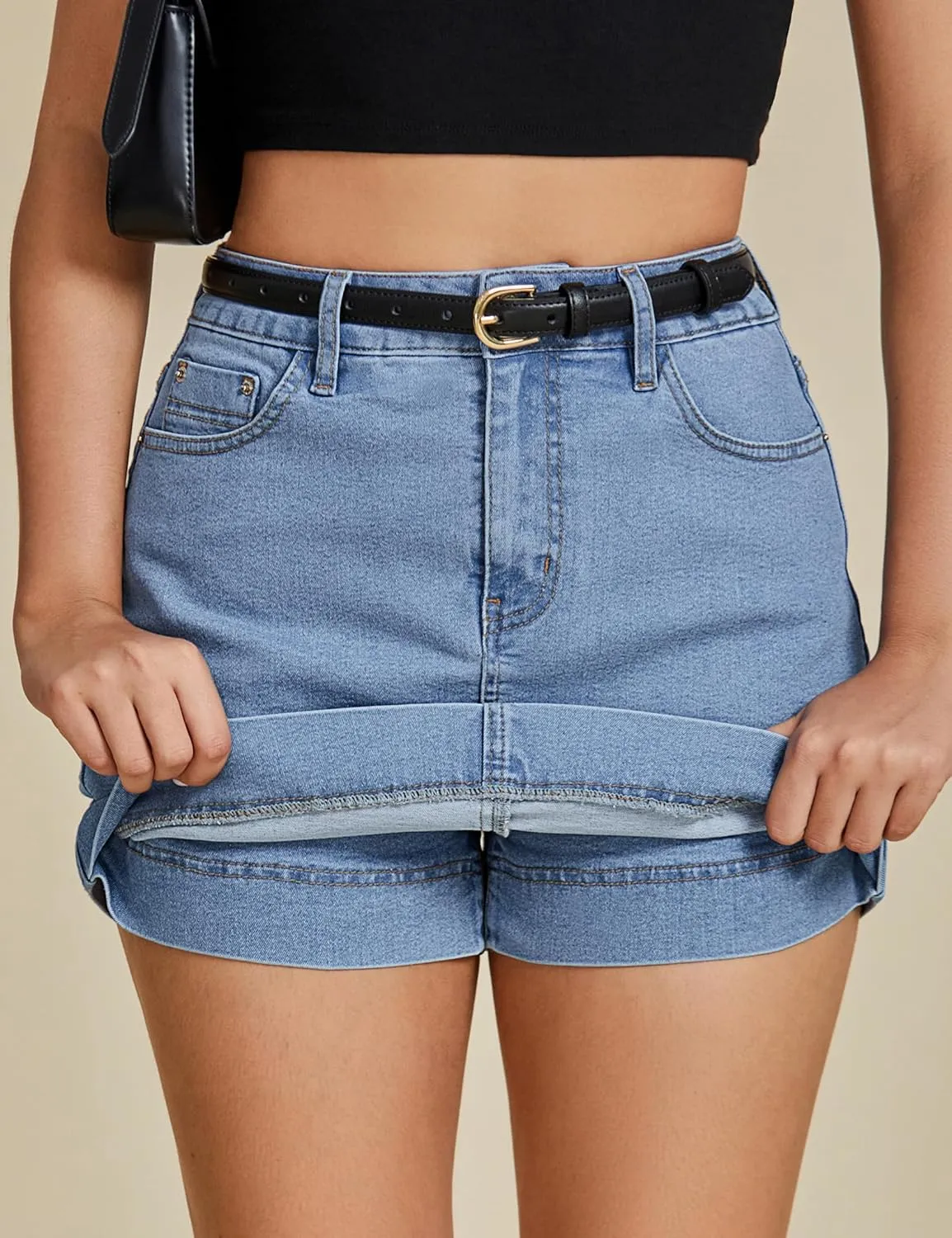 luvamia Jean Skorts for Woman Trendy High Waisted Stretchy Denim Skirt with Shorts Y2K Mini Skort Skirts Country Concert