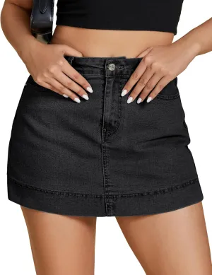 luvamia Jean Skorts for Woman Trendy High Waisted Stretchy Denim Skirt with Shorts Y2K Mini Skort Skirts Country Concert