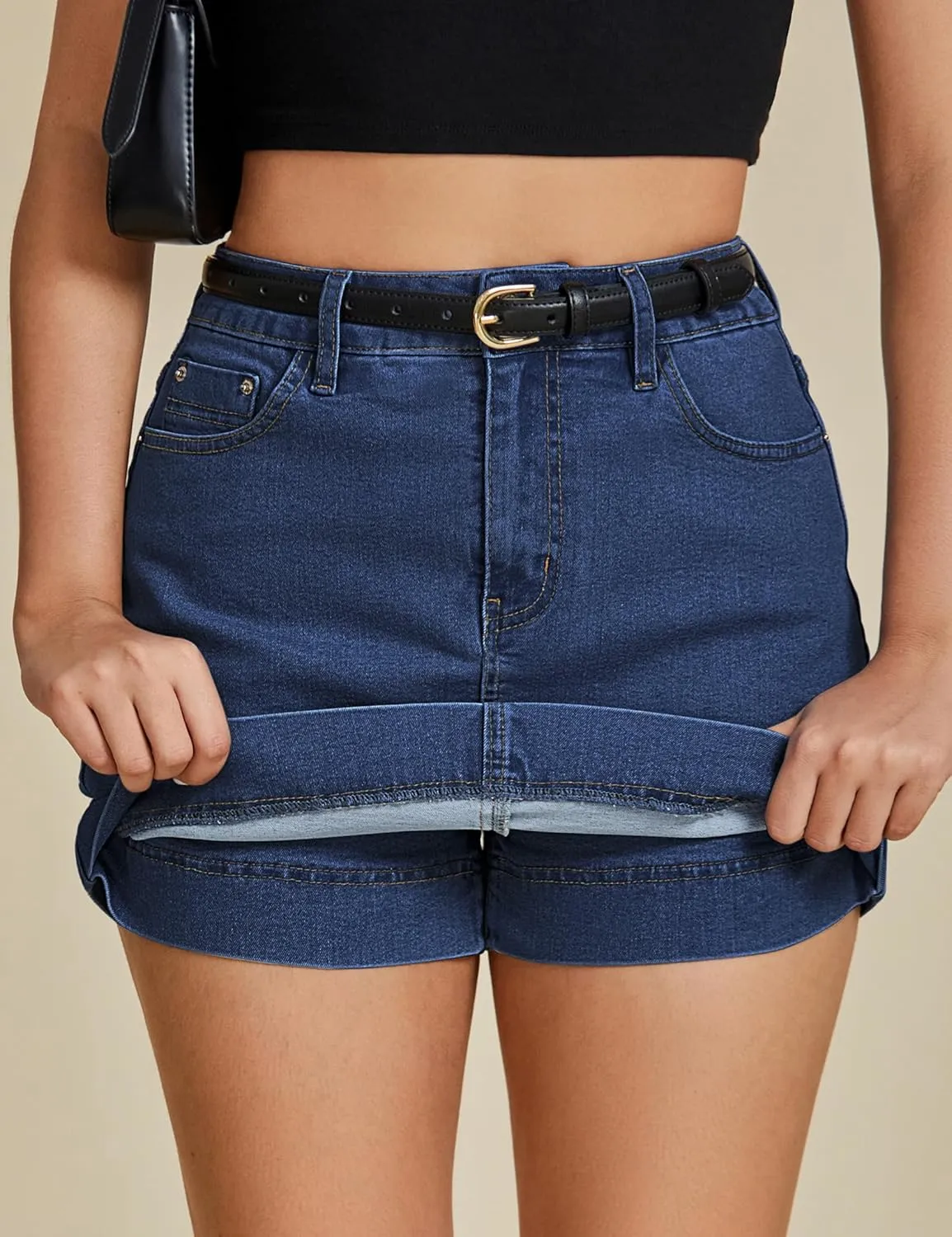 luvamia Jean Skorts for Woman Trendy High Waisted Stretchy Denim Skirt with Shorts Y2K Mini Skort Skirts Country Concert
