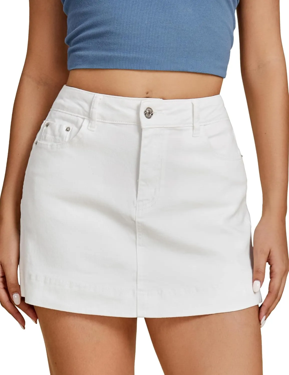 luvamia Jean Skorts for Woman Trendy High Waisted Stretchy Denim Skirt with Shorts Y2K Mini Skort Skirts Country Concert