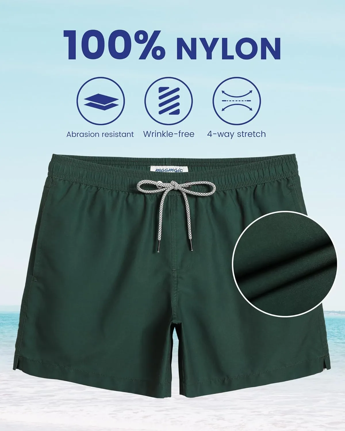 maamgic Mens Swim Trunks 5" with Mesh Lining Quick Dry Bathing Suits for Men Swim Shorts Swimwear