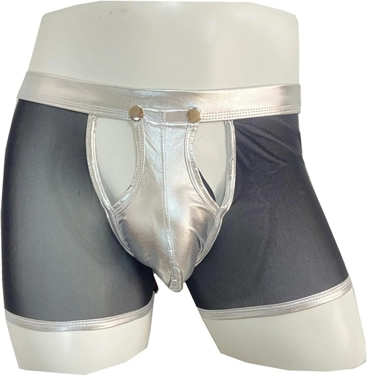 Maiyifu-GJ Men's See Through Bulge Pouch Sexy Underwear Faux Leather Breathable Mesh Briefs Short Leg Underpants